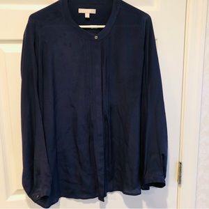 Long sleeve silk blouse navy